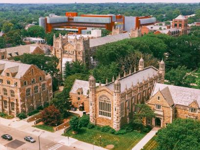 Aerial view of college campus