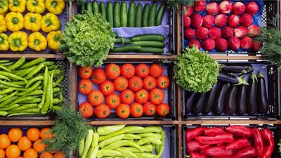 colorful boxes of produce