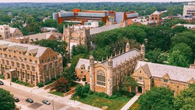 Aerial view of college campus