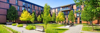 courtyard with a building