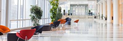 Office space with lounge chairs